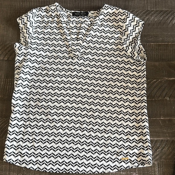 Ivanka Trump Black and White Fitted Blouse with Mandarin Collar - Picture 1 of 6